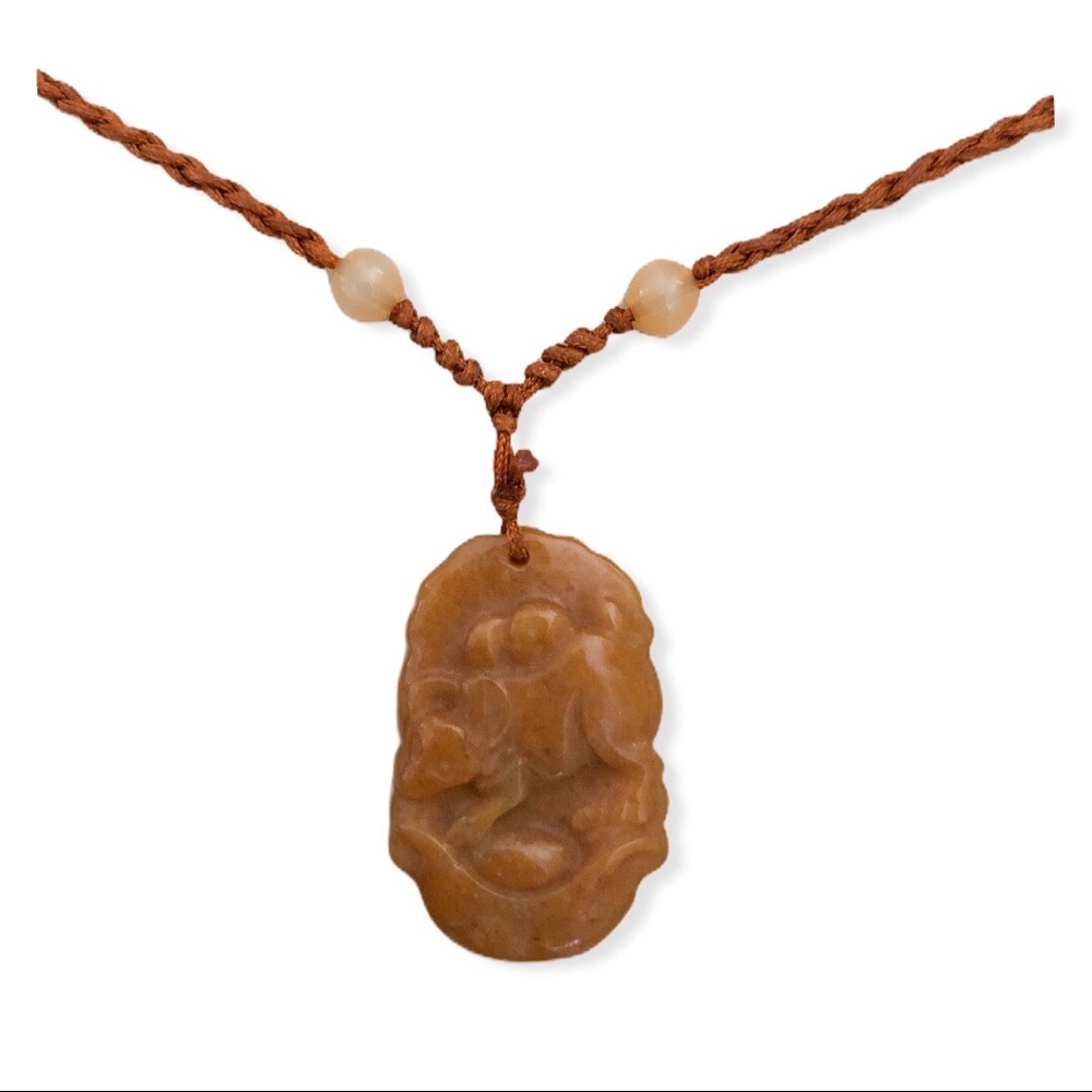 Yellow Jade Ox Pendant Necklace - Adjustable